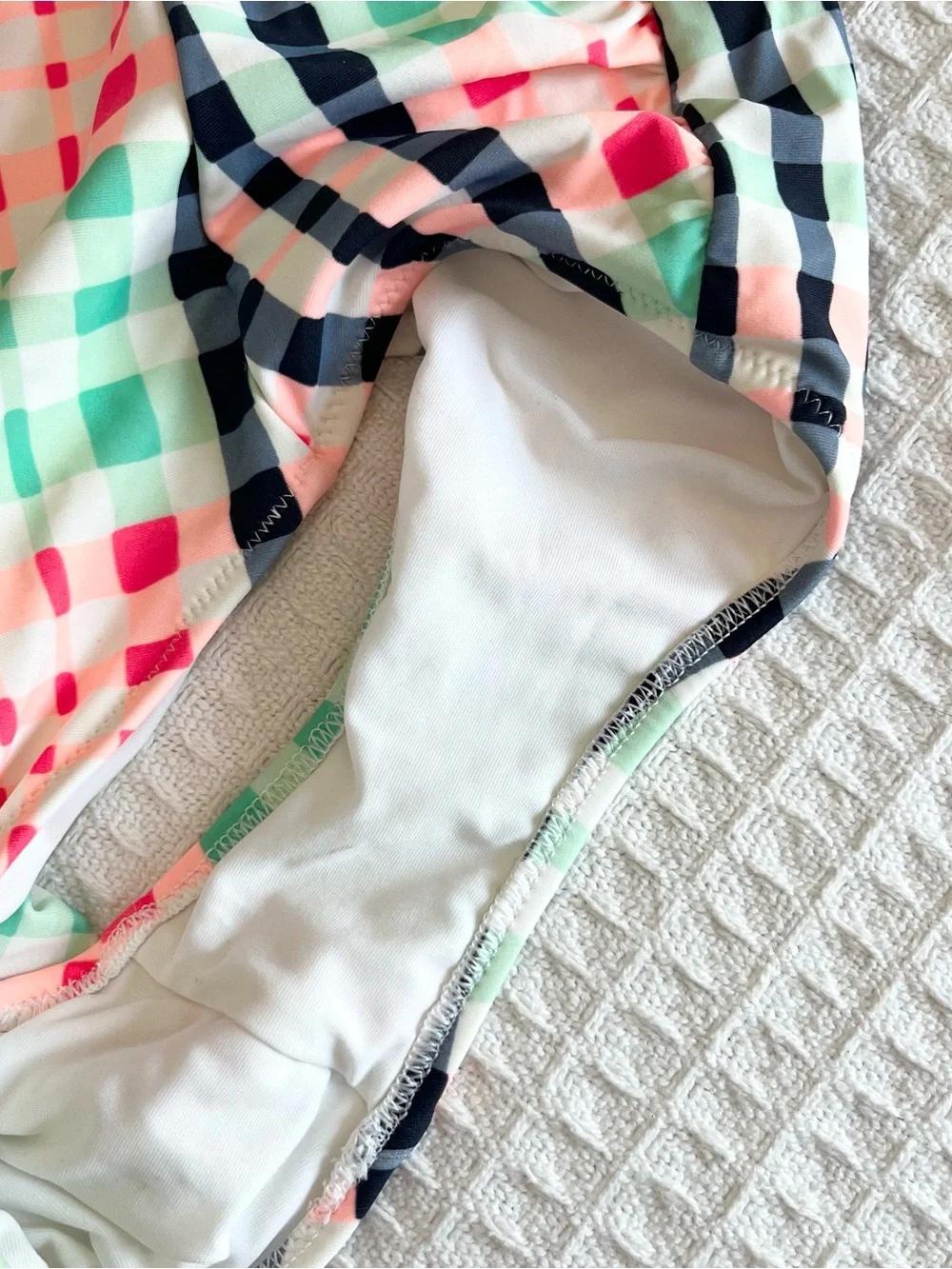 aerie Pink, Mint & Black Plaid High-Waist Swim Bikini medium 32C